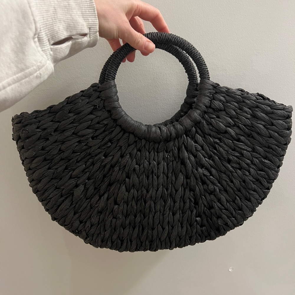 Main Character Black Woven Straw Tote